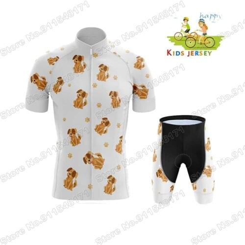 Dog 2021 Kids Cycling Jersey Set Boys girls Short Sleeve Summer Cycling Clothing MTB Ropa Ciclismo Child Wear Sports Suit