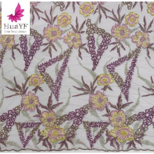 Hot Fashion African Pink Heavy Emboidery Beaded Sequence Lace With Pearls For Bridal Wedding HY1428-2