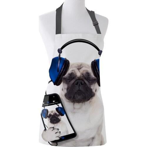 Kitchen Apron Headphones Listening To Music Bulldog Pets Adjustable Sleeveless Canvas Aprons Men Women Kids Home Cleaning Tools