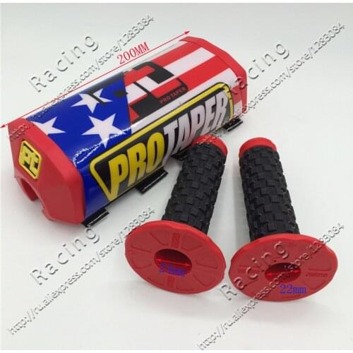 7/8" Fat Square Handlebar Bar Pad Crossbar Protector + Pro Taper Hand Grips for Dirt Bike Pit Bike Atv Motocross