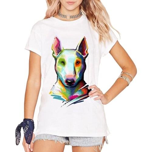 Summer women T Shirts Newest Fashion Bull Terrier Design Digital Painting T-Shirt Short Sleeve Tops Cool Tee