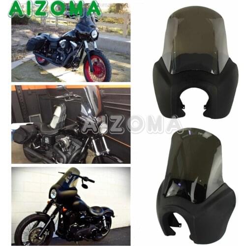 Motorcycle Headlight Mask w/Smoke Windshield Retro Matte Black Front Fairing Hardware Kit For Harley Dyna FXDXT HD 1987-2017