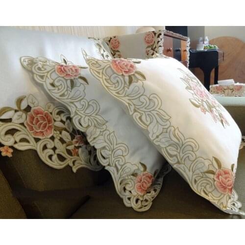 Peach roses series Rural cloth art Chinese embroidery pillowcase 50*50cm Pillowcase cushion for leaning on