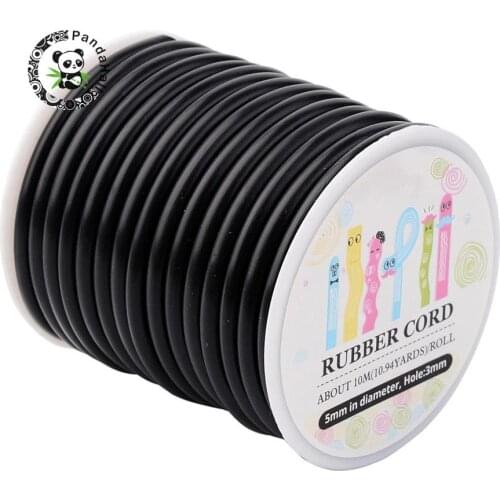 PH PandaHall 1 Roll (About 10m) Black Silicone Hollow Cord Rubber Thread 5mm for Bracelet Necklace Making with 3mm Hole F50