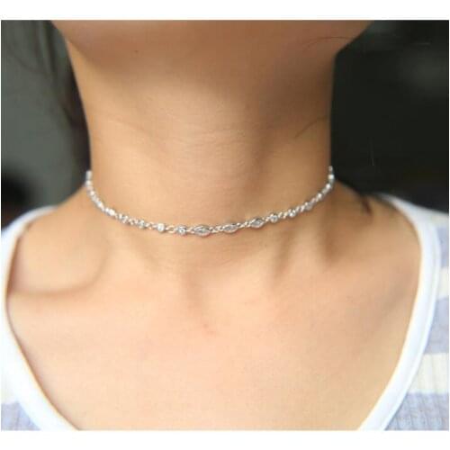 Oval round AAA+ cz link chain choker necklace 33+7cm real 100% 925 sterling silver dainty short necklace for women valentines
