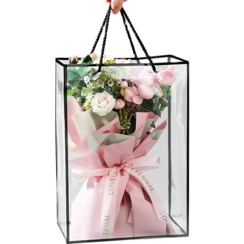 10 Counts Transparent Plastic Bag for Gift Packaging Bouquet Wrapping Waterproof Hand Bag