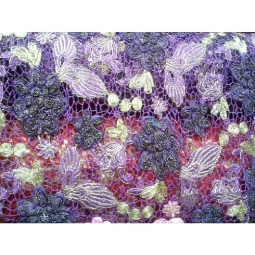 Complex luxury lace fabric voile lace high quality fabric stone sewing purple Italy sale cotton laces yarn tulle embroidery