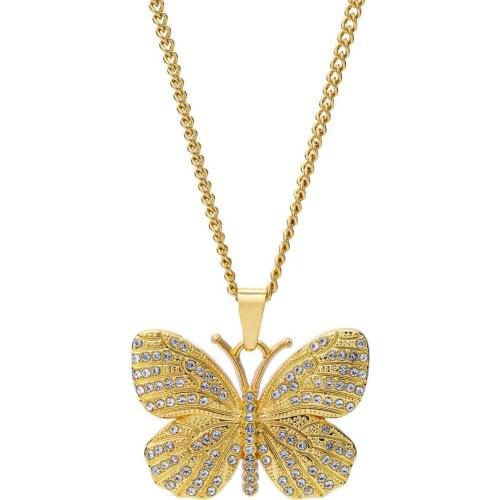 Luxury Hip Hop Bling Iced Out Rhinestone Pendant Men Butterfly Stone T Show Pendant Men Women Cuban Chain Necklace