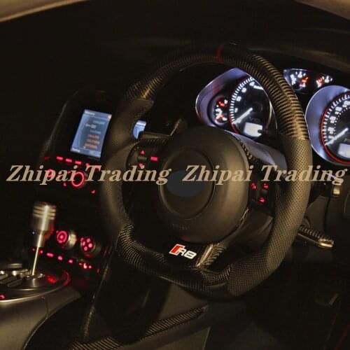 Steering wheel assembly 100% carbon fiber and perforated leather Steering wheel replacement For Audi R8 2010 with paddle shift