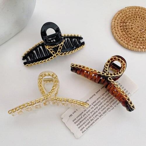 Chic Metal Chain Women Hair Claws Elegant Large Size Hair Crab Barrette Hair Clips Hairpins Girls Ornaments Headwear