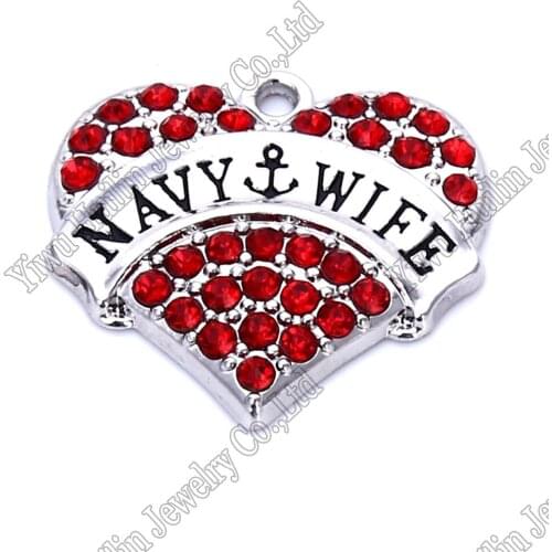 NAVY WIFE crystal Word Heart Dangle Sports Fitness Pendant