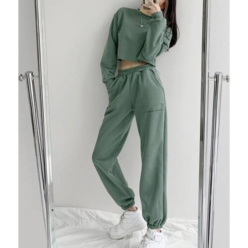 TVVOVVIN High Street Letter Print Casual Pants Set Winter Crew Neck Long Sleeve Loose Sweatshirt + Elastic Waist Trouser Hn3q