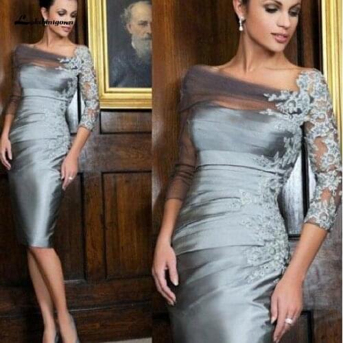 Vintage Sheath Robe Satin Mother Of The Bride Dress Knee Length 2020 Vestidos de Festa Elegant Women Wedding Guest Party Dress