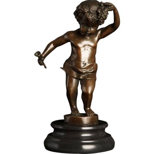 DS-281 Bronze Handmade Happy Boy Dance Sculpture Kids Statue Bronze Green Vintage Western Art Figurine for Home Decoration