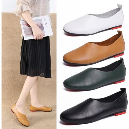 Large size literary retro Sen womens shoes round head shallow mouth flat bottom mother shoes spring wild comfortable peas shoes