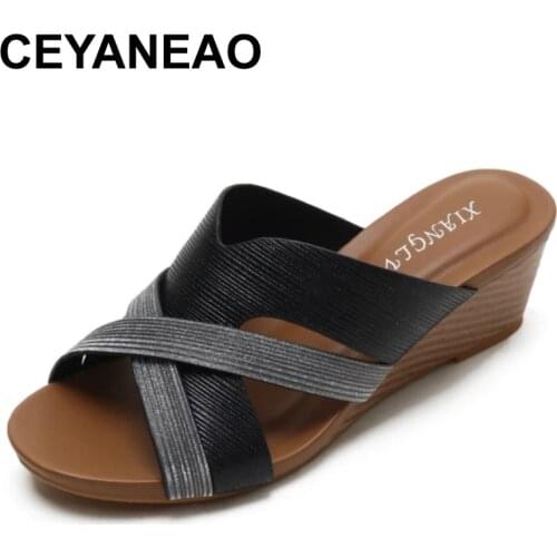 CEYANEAOFish Mouth Slope Heel Sandals Female 2021Summer New Style Bohemian Folk Style Retro Roman Fashion Platform Platform Shoe