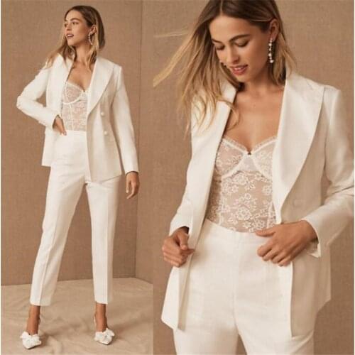 Ivory Peak Lapel Women Pant Suits Slim Fit Custom Made Ladies Pantsuit Blazer+Pants for Work Pantsuit for Wedding Party