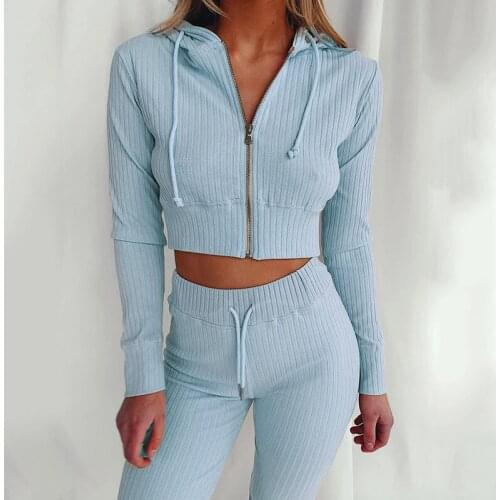 Women Knitted Long Sleeve Crop Top Solid Color 2 Piece Set For Female Women Tops Pants Two Pieces Sets WomenS Suits