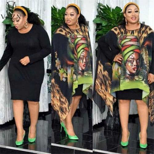 VAZN 2021 plus-size women high street style short dresses long sleeve round neck dresses printed mini short dresses