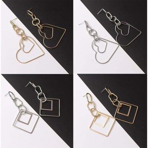 Gold Color Metal Drop Earrings for Women Hollow Heart Square Hanging Earrings pendientes mujer trend Dangle Earrings oorbellen