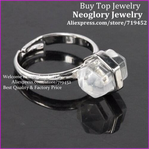 10PCS Natural Healing Crystal Nugget Ring Terminated Clear Quartz Ring Silver Plated Adjustable Ring