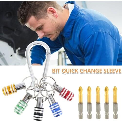 5Pcs Stainless Steel Hex Shank Electric Drill Magnetic Screwdriver Bit Holder With 1Pc Key Chain Carabiner&PH2 Screwdrivers 5Pcs