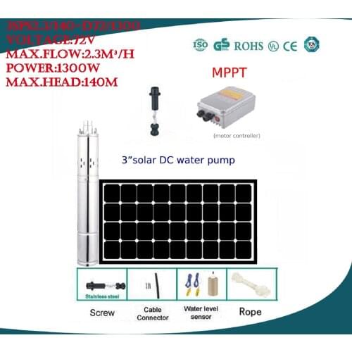 DC72V Large Powered 1300W Solar Water Pump For Irrigation 3 Years Warranty 3SPS2.3/140-D72/1300
