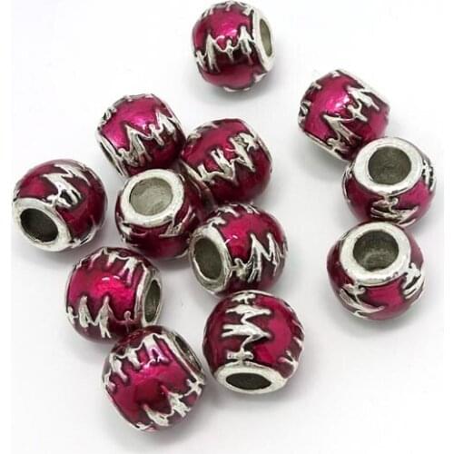 Free shipping 50pcs rose red plated big hole alloy beads fit European bracelets DIY-happy family