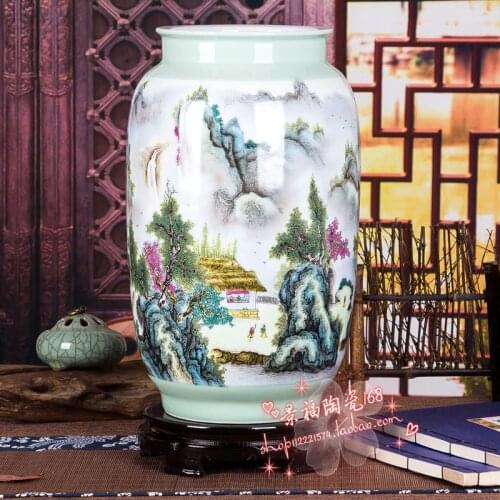 Jingdezhen ceramic vase pastel landscape porcelain wedding gift porcelain ornaments Home Furnishing living room decor