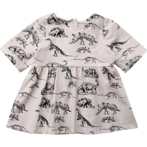 Newborn Toddler Cute Baby Girls Clothes Cotton Gray Animal Half Sleeve Dinosaur Tutu Dress Outfits Children Clothing