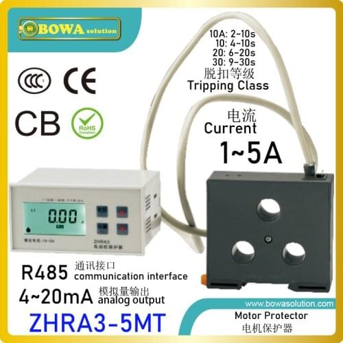 ZHRA3-5MT motor protector with RS485 Modbus interface & 4-20mA analog output let different electrical motors interactive