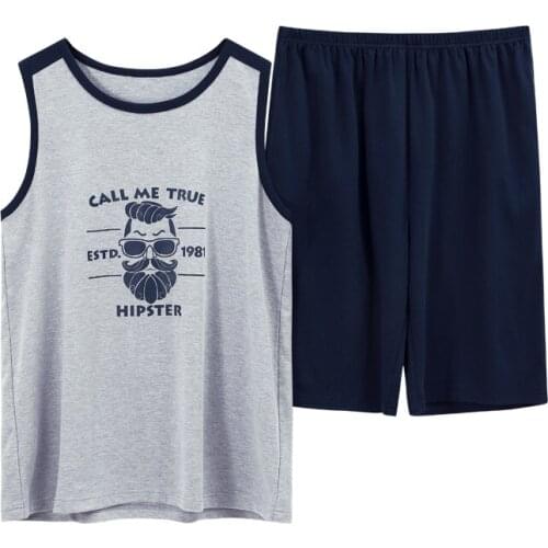 Pure Cotton Vest Sleepwear Plus Size L-4XL Mens Pajamas Summer Sleeveless Sleepwear Pyjamas Male Loungewear Pajama Sets