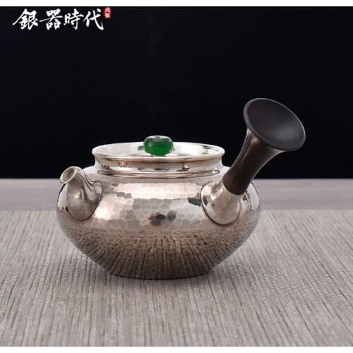 Silver age 999 sterling silver teapot side to collect Japanese tea ceremony dedicated handmade retro classic silver pot