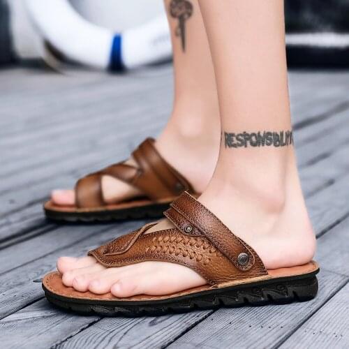 Leather sandales 44 outdoor genuine footwear 39 comfort gladiator sandalia breathable s mens hombre plage rubber in sandles for