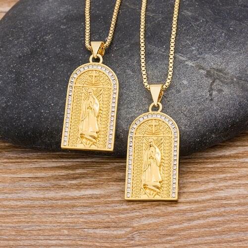 Hot Sale Virgin Mary Cross Necklaces CZ Stone Pendant For Women Men Gold Chain Charm Copper Christian Jewelry Choker Wholesale