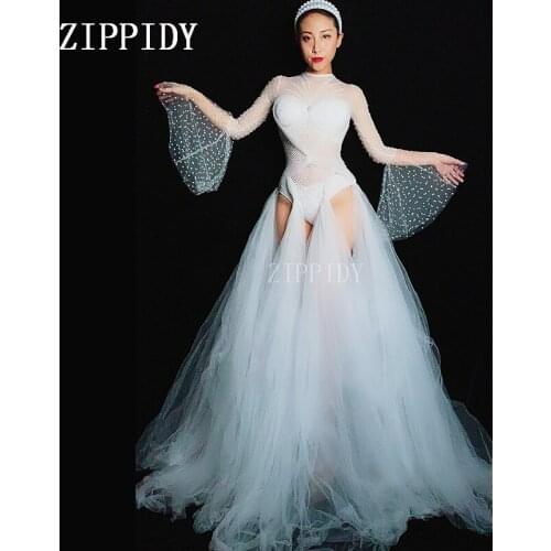 Fashion sexy Mesh Rhinestones Dance Costume Bar Nightclub Dance Female Performance Perspective Outfit Costume