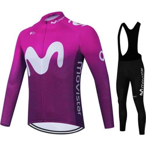 Movistar Spring / Autumn Men Long Sleeve Cycling Jersey Set Breathable outdoor Bike Clothes Ropa Maillot Ciclismo 19D Gel pad