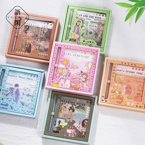 50 Sheets/pack Washi Paper Sticker Set Hand Account Magazine Series Hand-painted Cartoon Material Decorative Stickers