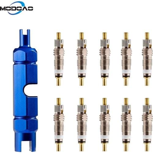 New 10pcs/1 Set Valve Core Remover Tool Kit Bike with Brass Replacement Presta Valve Core for Bicycles Cars Trunks