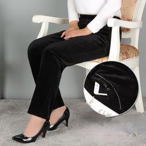 Women 2021 Autumn Winter New Middle-aged Warm Trousers Grandmas Loose Plus Velvet Pants Ladies Gold Velvet Straight Pants E446