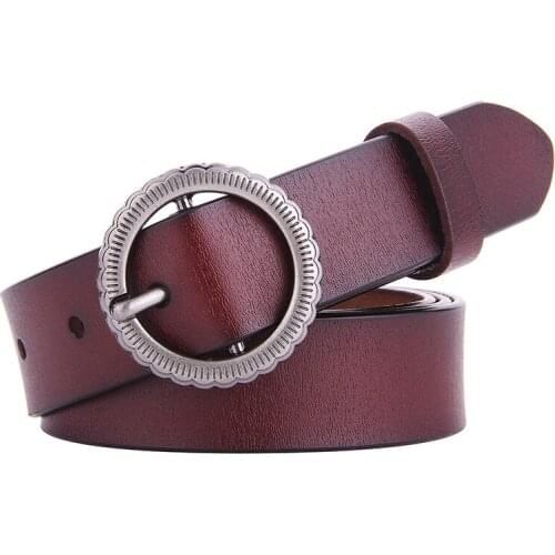 Wholesale Classic Retro Round Buckle Belt Womens Pure Cowhide Korean Fashion Jeans Leather Retro Ladys Belt