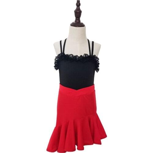 New Kids Child Girls Latin Dance Dress Fringe Latin Dance Clothes Salsa Costume Black Red Ballroom Tango Dresses For Sale 170cm