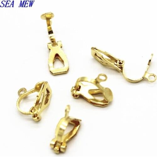 SEA MEW 100 PCS Fashion Raw Brass Ear Clip Earrings With a Loop 6mm*12mm*8mm DIY Accessories Jewelry Findings