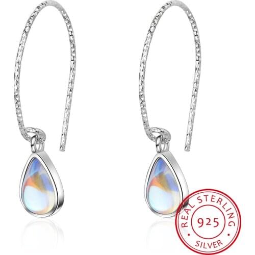 925 Sterling Silver Earrings with Moonstone Gemstone Water drop female Jewelry Wedding Party silver gift Wholesale
