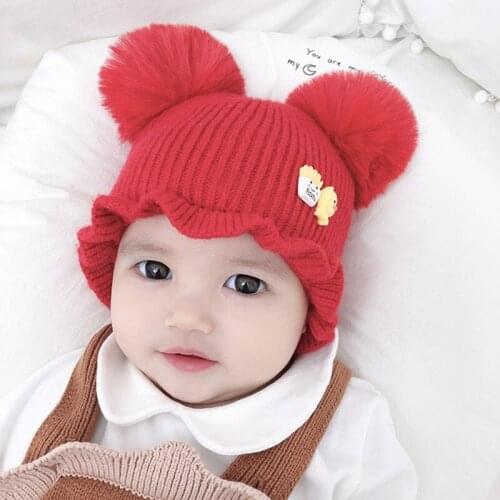 0-12M Newborn Baby Hat for Boys Girls Autumn Winter Warm Kids Toddler Knitted Hats Caps Fur Balls Skullies Beanies Infant Hat