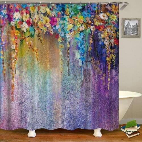 3D Flowers Pattern Shower Curtains Waterproof Polyester Bath Screen Curtain for Home Decoration Bathroom Printed Shower Curtain