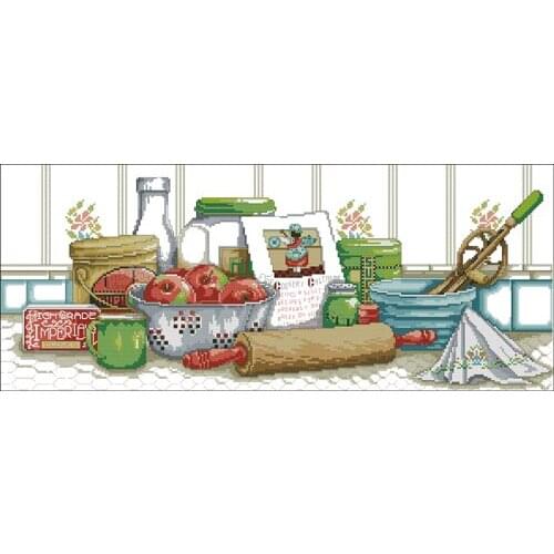 Fishxx Cross Stitch,A922cartoon[the kitchen of your mom]fruit tableware,printing,100% accurate pattern,11CT,Need to embroidery