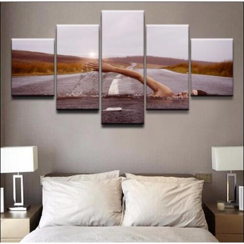 High Quality Canvas Abstract Painting Print 5 Panel Highway Swimmer Poster Home Decor Wall Art Picture For Living Room Decor