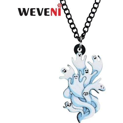 WEVENI Acrylic Halloween Anime Ghost Necklace Chain Printing Pendant Collar Jewelry For Women Friends Kid Charms Gift Jewellery