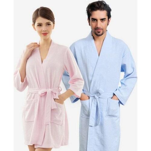 Lovers Kimono Waffle Sleepwear Elegant Robe Femme Sexy Peignoir Women Dressing Gown Men Navy Long Bathrobe Thin Bridesmaid Robes